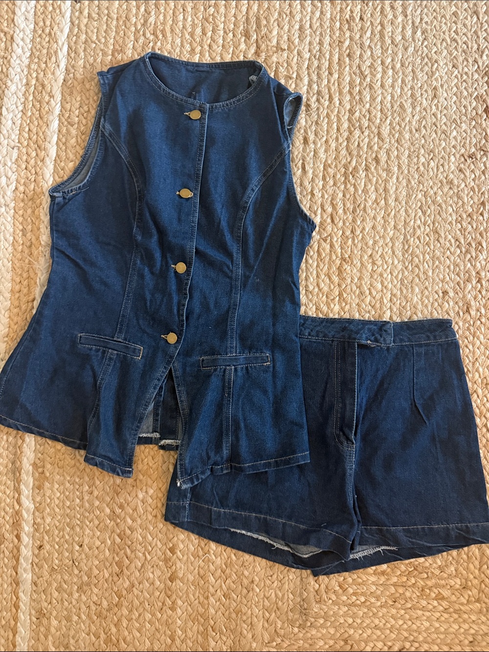 Amazon Dark Blue Denim Vest and Shorts Set